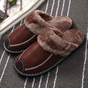 Winter Couple Super Comfy Leather Waterproof Warm Slippers