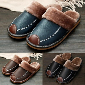Winter Couple Super Comfy Leather Waterproof Warm Slippers
