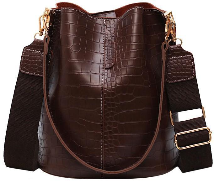 Retro Designer Crocodile-effect Bucket Shoulder Bag