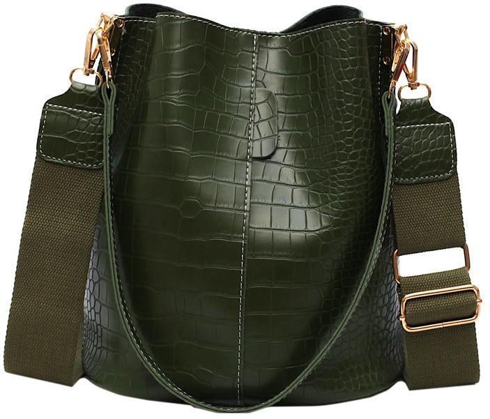 Retro Designer Crocodile-effect Bucket Shoulder Bag